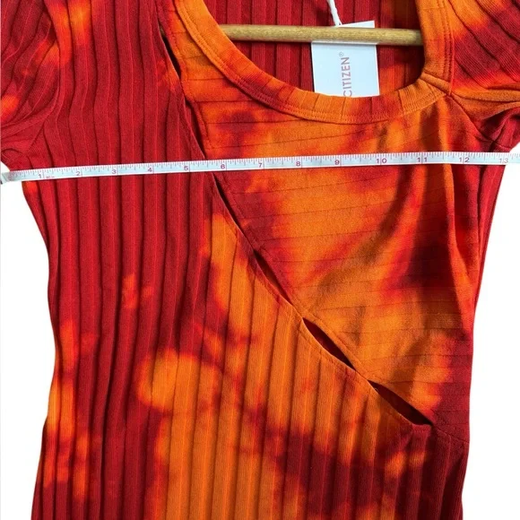 Cotton Citizen Capri Cutout Dress Ribbed Orange Red Tie Dye Size Small NWT - Picture 9 of 13